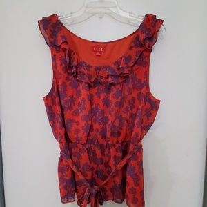 Vibrant Orange Red and Violet Ruffly Top